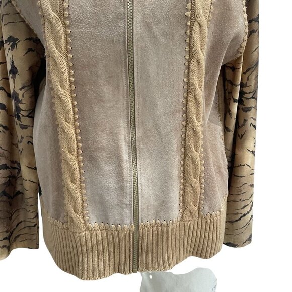 Designers Studio Suede & Knit Jacket L Ramie Acrylic Womens Beige - Picture 12 of 12